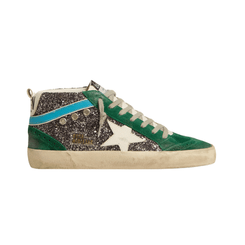 GOLDEN GOOSE MID STAR GREEN WITH SILVER GLITTER AND WHITE STAR