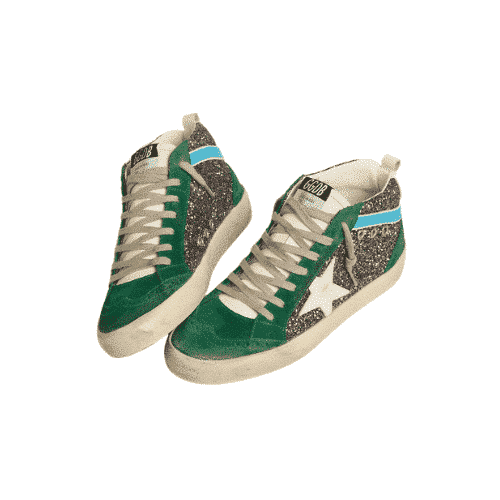 GOLDEN GOOSE MID STAR GREEN WITH SILVER GLITTER AND WHITE STAR