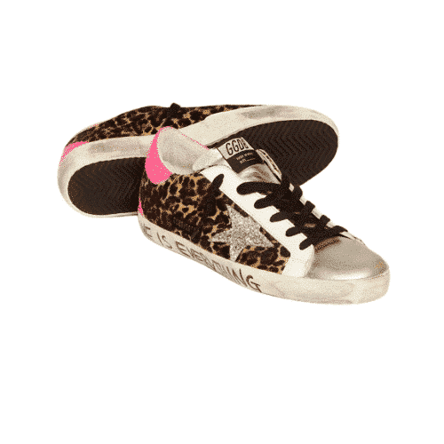 GOLDEN GOOSE SUPERSTAR LEOPARD WITH GLITTER STAR AND PINK HEEL