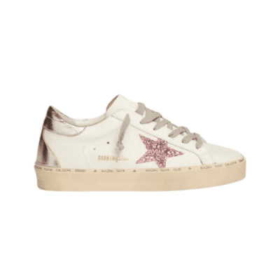 GOLDEN GOOSE HI STAR WITH PINK GLITTER STAR AND SILVER HEEL