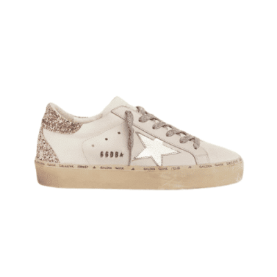 GOLDEN GOOSE HI STAR WITH SILVER STAR AND PINK GLITTER HEEL