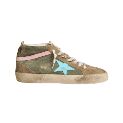 GOLDEN GOOSE MID STAR GREEN SUEDE WITH SKY BLUE STAR