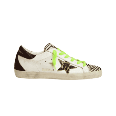 GOLDEN GOOSE SUPERSTAR ZEBRA WITH LEOPARD STAR AND BLACK HEEL