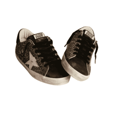 GOLDEN GOOSE SUPERSTAR LTD GOLD GLITTER WITH PINK STAR AND BROWN HEEL