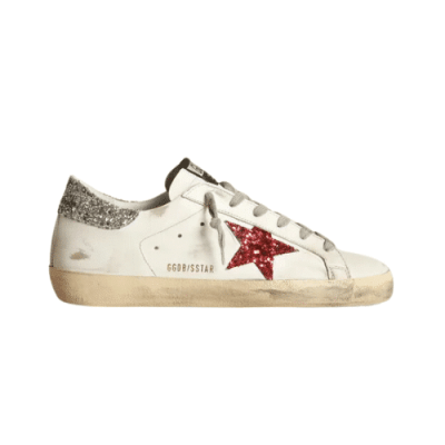 GOLDEN GOOSE SUPERSTAR WHITE WITH RED GLITTER STAR