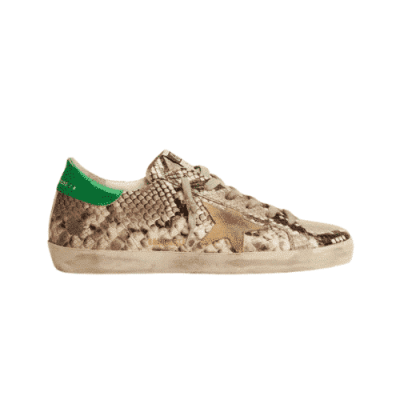 GOLDEN GOOSE SUPERSTAR SNAKE PRINT WITH GOLD STAR AND GREEN HEEL