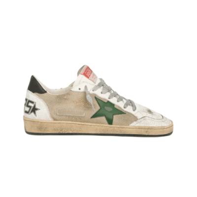 GOLDEN GOOSE BALL STAR WHITE AND BEIGE WITH GREEN STAR