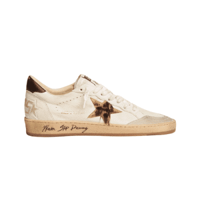 GOLDEN GOOSE BALL STAR WHITE WITH LEOPARD STAR AND BLACK HEEL